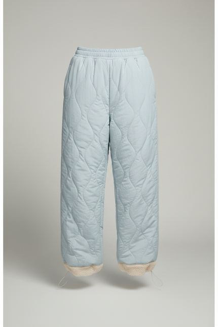 Pantalon Parachute Matelassé Bleu Ciel Ample Doublé Polaire - Polyester - vue 3