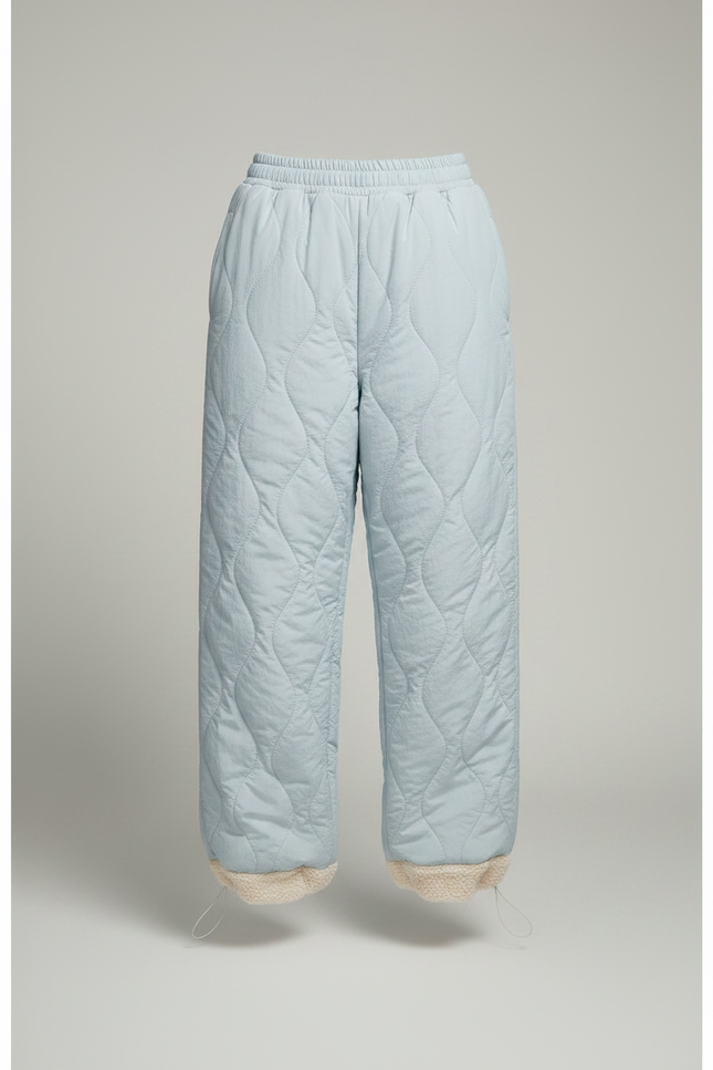 Pantalon Parachute Matelassé Bleu Ciel Ample Doublé Polaire - Polyester - vue 3