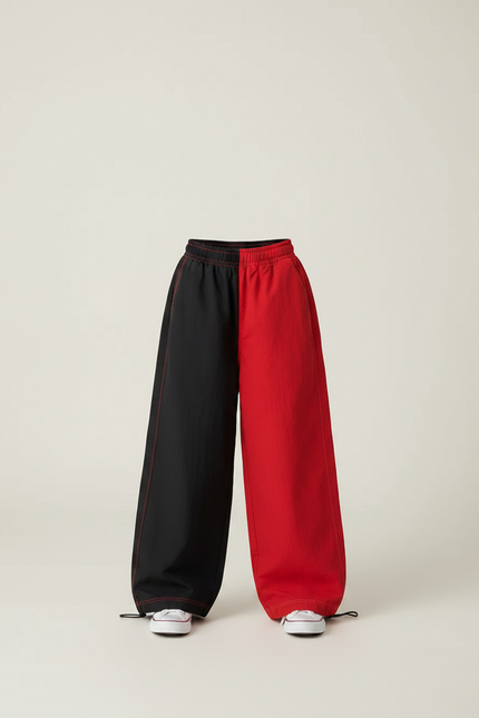 Pantalon Parachute Bicolore Noir Rouge Ample Fille - Multicolore Polyester - vue 3