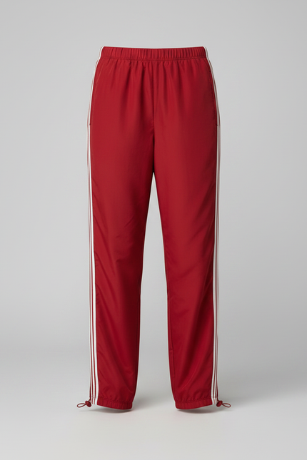 Pantalon Parachute Rouge Ample Sportif Rayures Blanches Fluide - Polyester - vue 3