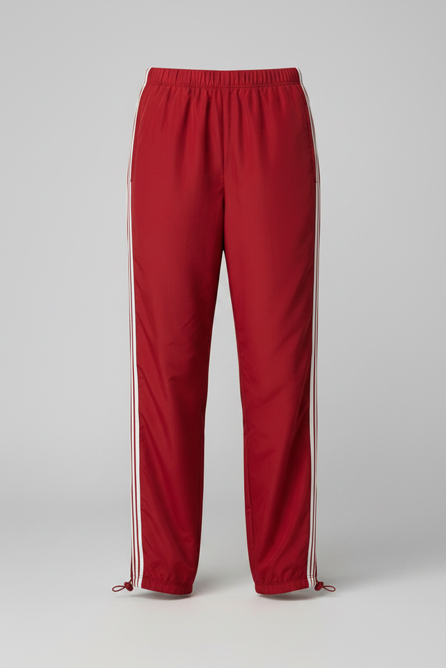 Pantalon Parachute Rouge Ample Sportif Rayures Blanches Fluide - Polyester - vue 3