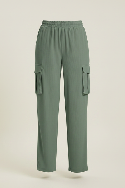 Pantalon Parachute Vert Cargo Fluide Femme Décontracté - Maille - vue 3
