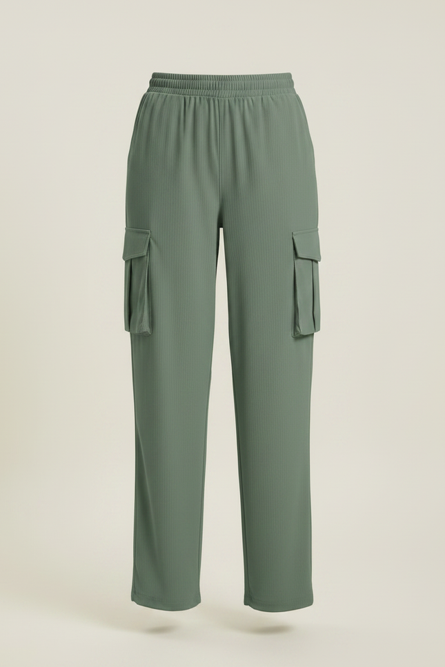 Pantalon Parachute Vert Cargo Fluide Femme Décontracté - Maille - vue 3