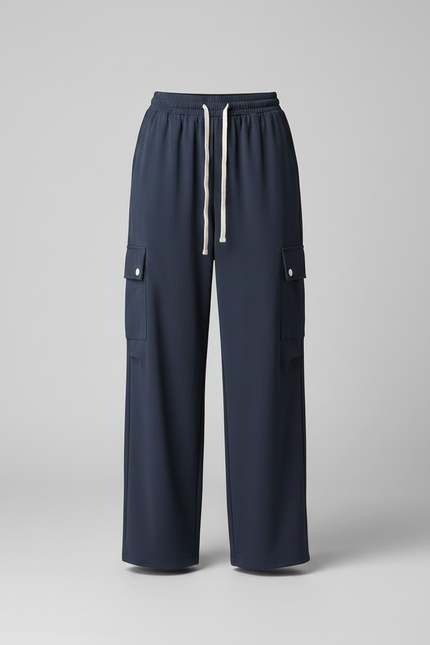 Pantalon Parachute Bleu Marine Ample Cargo Décontracté Femme - Polyester - vue 3