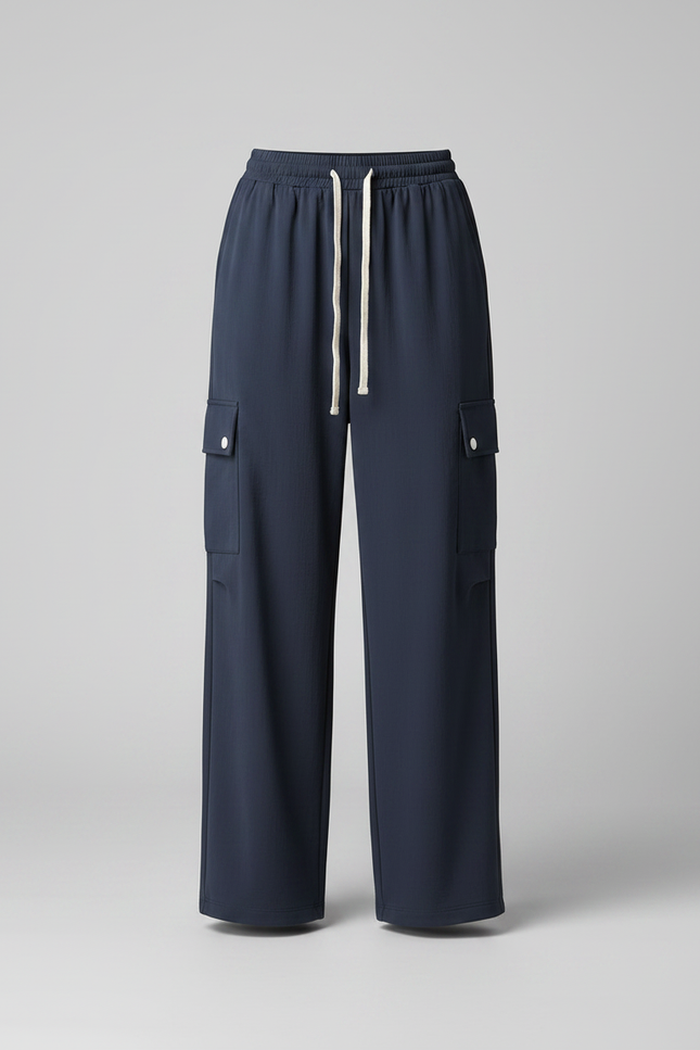 Pantalon Parachute Bleu Marine Ample Cargo Décontracté Femme - Polyester - vue 3