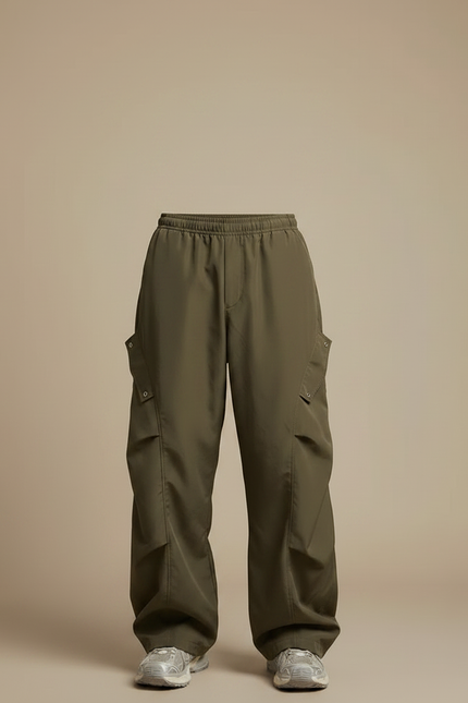 Pantalon Parachute Marron - Kaki Polyester - vue 3
