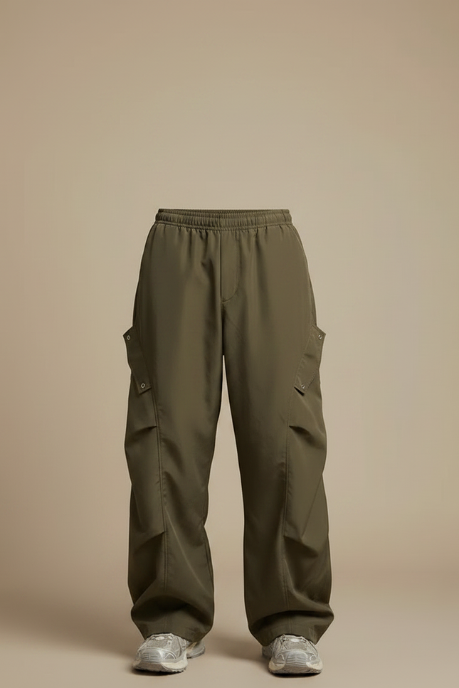 Pantalon Parachute Marron - Kaki Polyester - vue 3