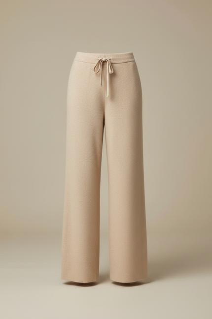 Pantalon Parachute Beige Laine Tricoté Ample Confortable Femme - vue 3