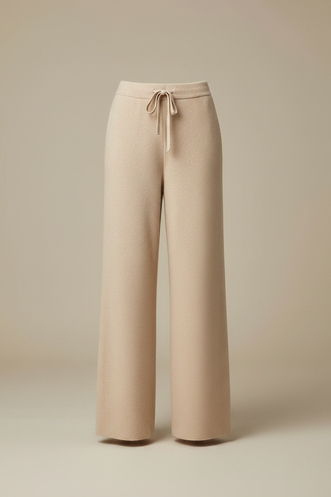 Pantalon Parachute Beige Laine Tricoté Ample Confortable Femme - vue 3