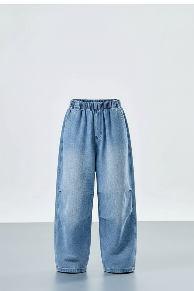 Pantalon Parachute Denim Ample Bleu Décontracté Enfant - Jean - vue 3