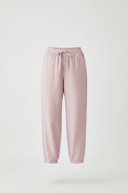 Pantalon Parachute Femme Resserré Aux Chevilles Toile Streetwear - Rose Lin - vue 3