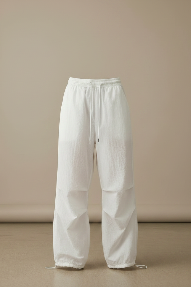 Pantalon Parachute Blanc Ample Fluide Cordon Streetwear Femme - Polyester - vue 3