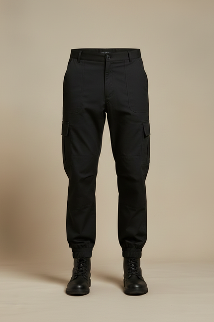 Pantalon Parachute Noir Cargo Homme Militaire Multipoches - Toile - vue 3