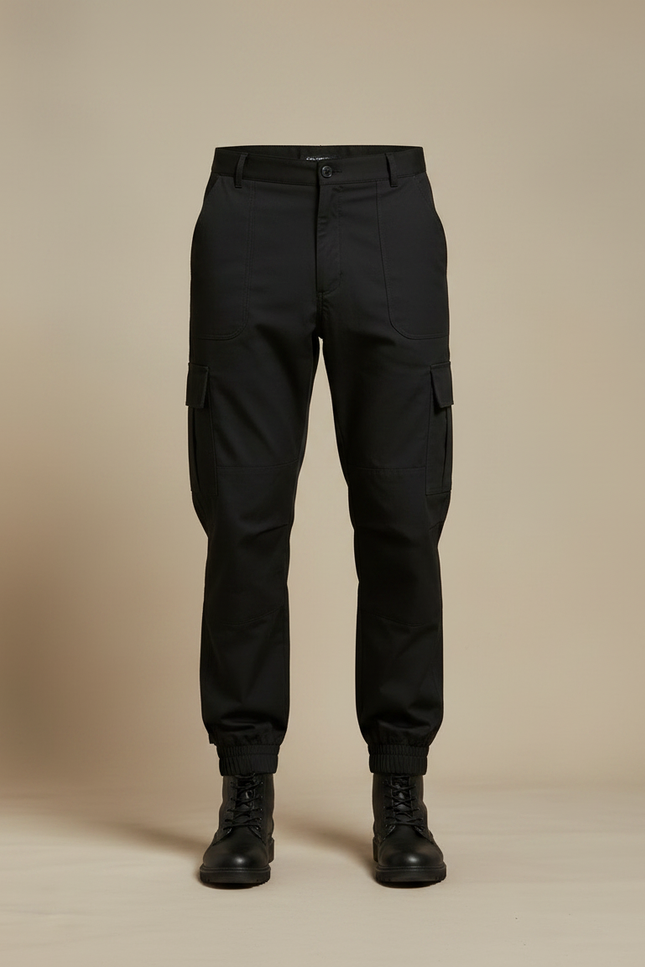 Pantalon Parachute Noir Cargo Homme Militaire Multipoches - Toile - vue 3