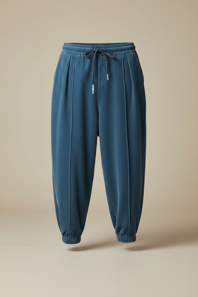 Pantalon Parachute Bleu Côtelé Ample Décontracté Homme - Cordé - vue 3