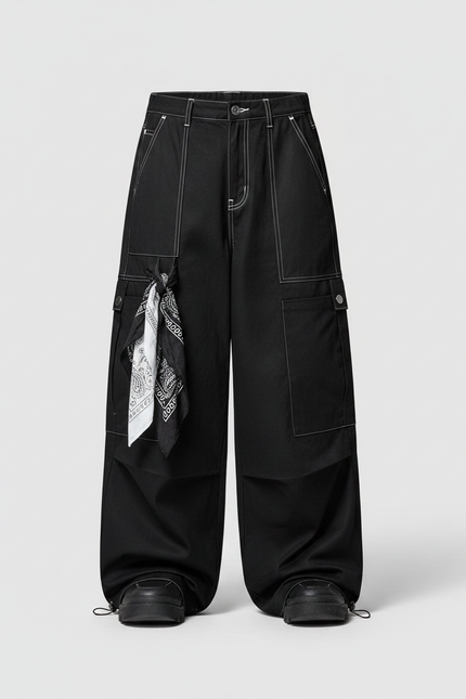 Pantalon Parachute Noir Cargo Ample Unisexe Bandana - Jean - vue 2