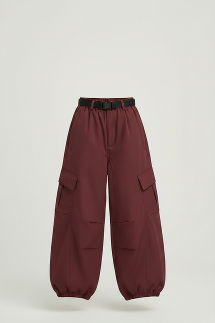 Pantalon Parachute Bordeaux Ample Cargo Ceinturé Fille - Polyester - vue 3