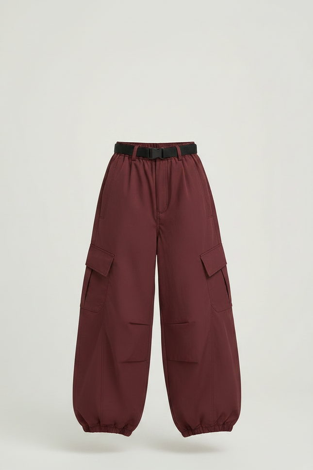 Pantalon Parachute Bordeaux Ample Cargo Ceinturé Fille - Polyester - vue 3