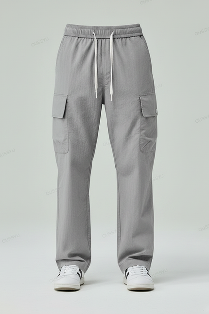 Pantalon Parachute Cargo Décontracté Cordon Nylon Homme - Gris Polyester - vue 3