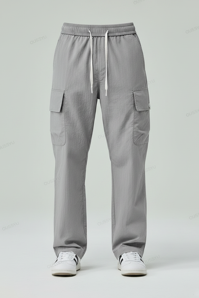 Pantalon Parachute Cargo Décontracté Cordon Nylon Homme - Gris Polyester - vue 3