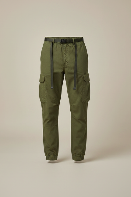 Pantalon Parachute Kaki Cargo Ceinture Ample Homme - Toile - vue 3