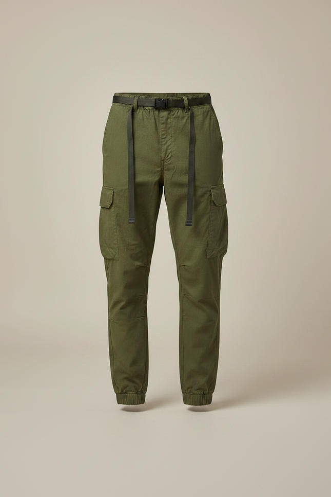 Pantalon Parachute Kaki Cargo Ceinture Ample Homme - Toile - vue 3