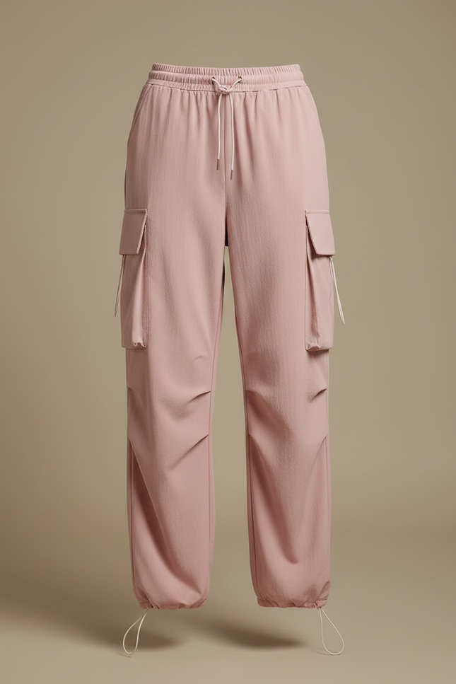 Pantalon Parachute Rose Cargo Ample Fluide Femme - Polyester - vue 3
