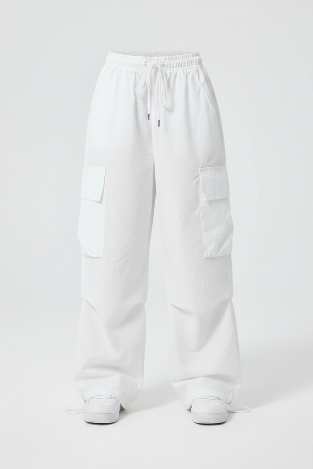 Pantalon Parachute Blanc Cargo Ample Poches Fille - Polyester - vue 3
