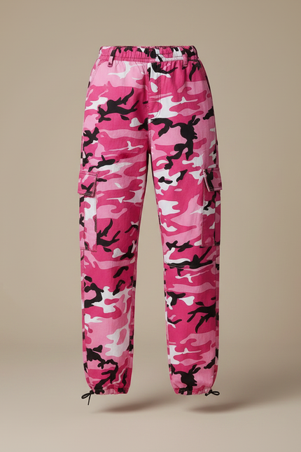 Pantalon Parachute Camouflage Rose Cargo Baggy Femme - Polyester - vue 3