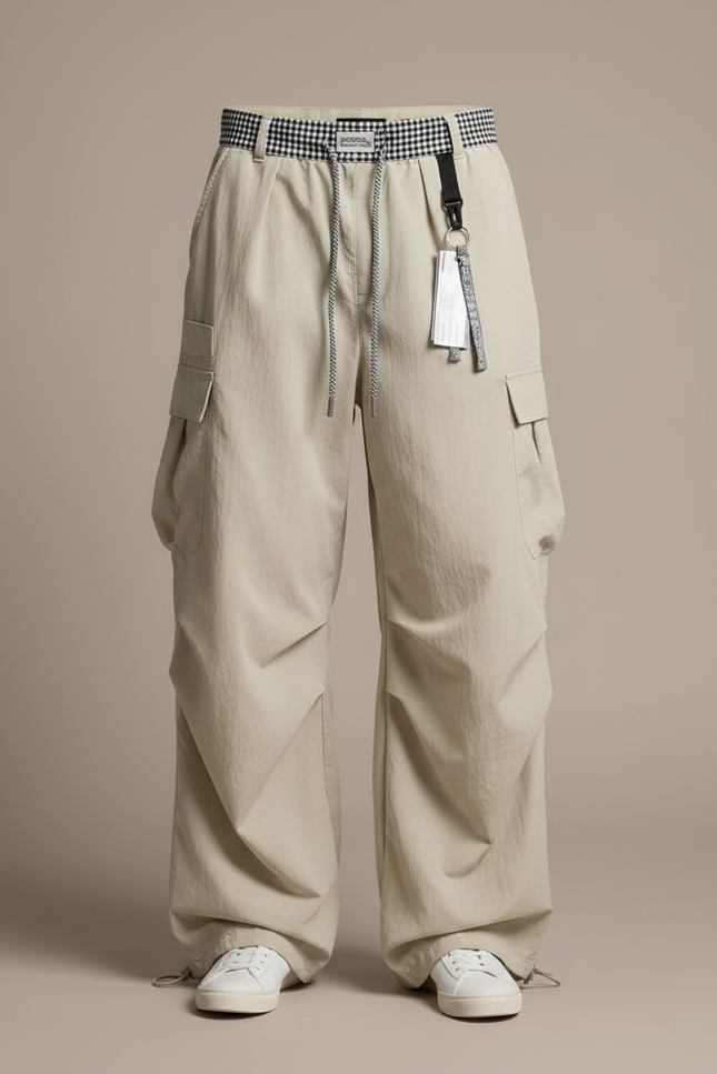 Pantalon Parachute Beige Ample Cargo Homme Décontracté - Polyester - vue 3