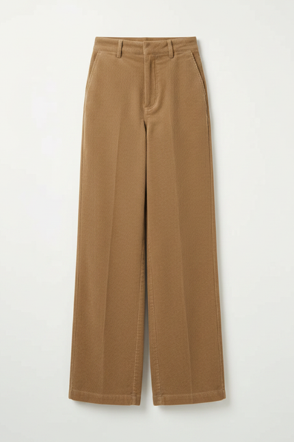 Pantalon Parachute Marron Côtelé Ample Décontracté Femme - Camel Cordé - vue 2