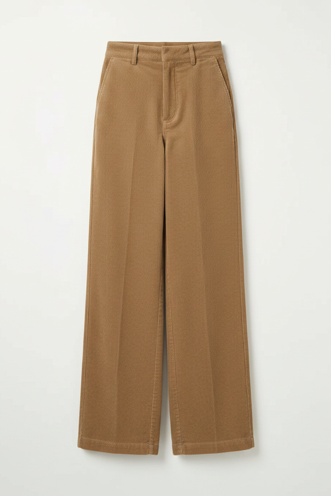Pantalon Parachute Marron Côtelé Ample Décontracté Femme - Camel Cordé - vue 2