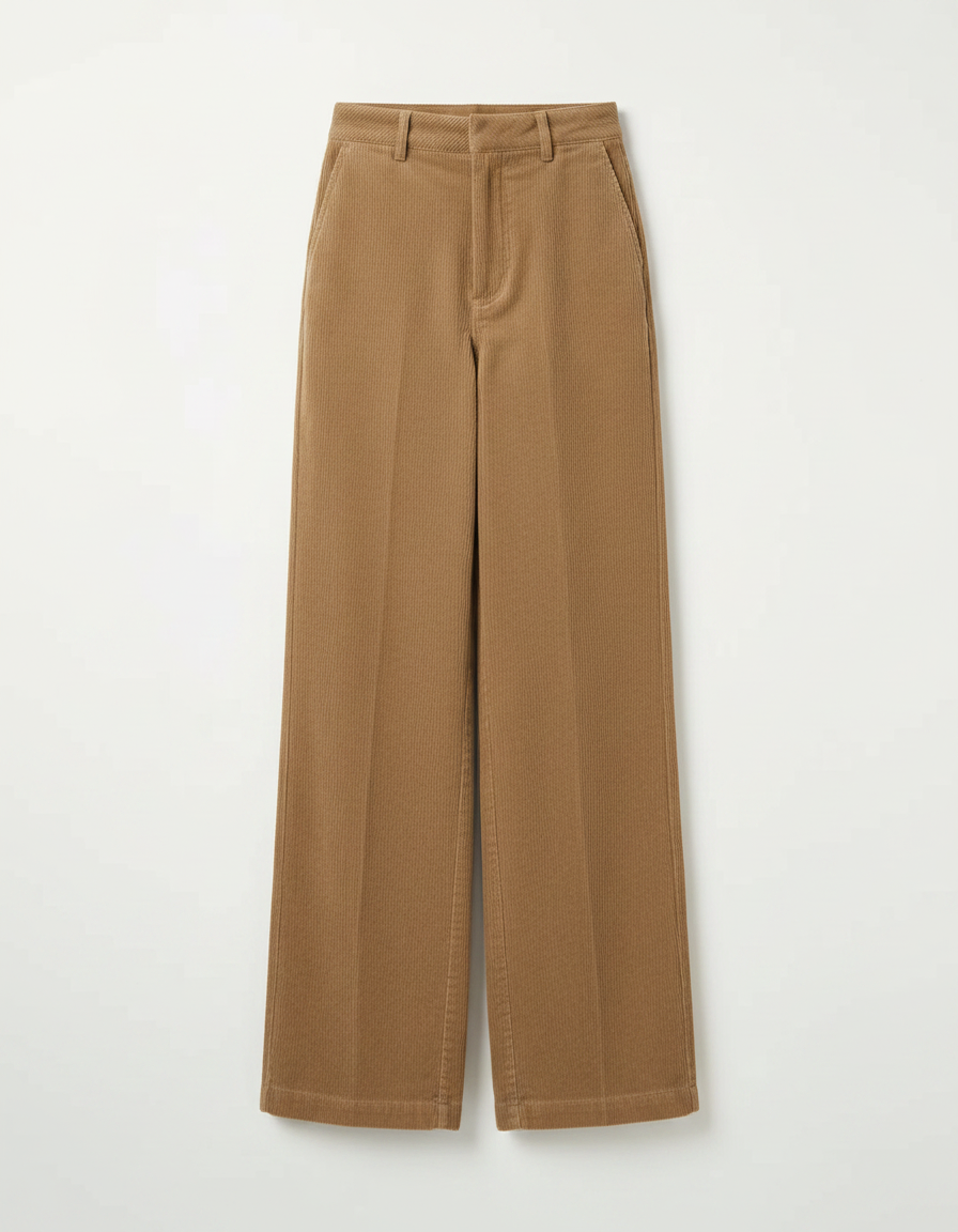 Pantalon Parachute Marron Côtelé Ample Décontracté Femme - Camel Cordé - vue 2