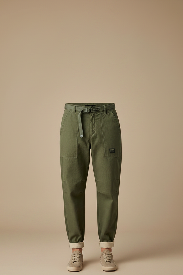 Pantalon Parachute Kaki Cargo Molletonné Décontracté Homme - vue 3