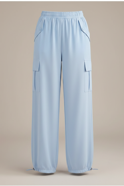 Pantalon Parachute Bleu Ciel Ample Cargo Enfant - Polyester - vue 3