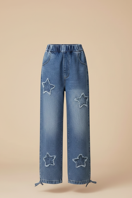 Pantalon Parachute Denim Ample Étoiles Fille Décontracté Bleu - Jean - vue 3