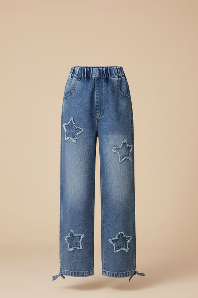 Pantalon Parachute Denim Ample Étoiles Fille Décontracté Bleu - Jean - vue 3