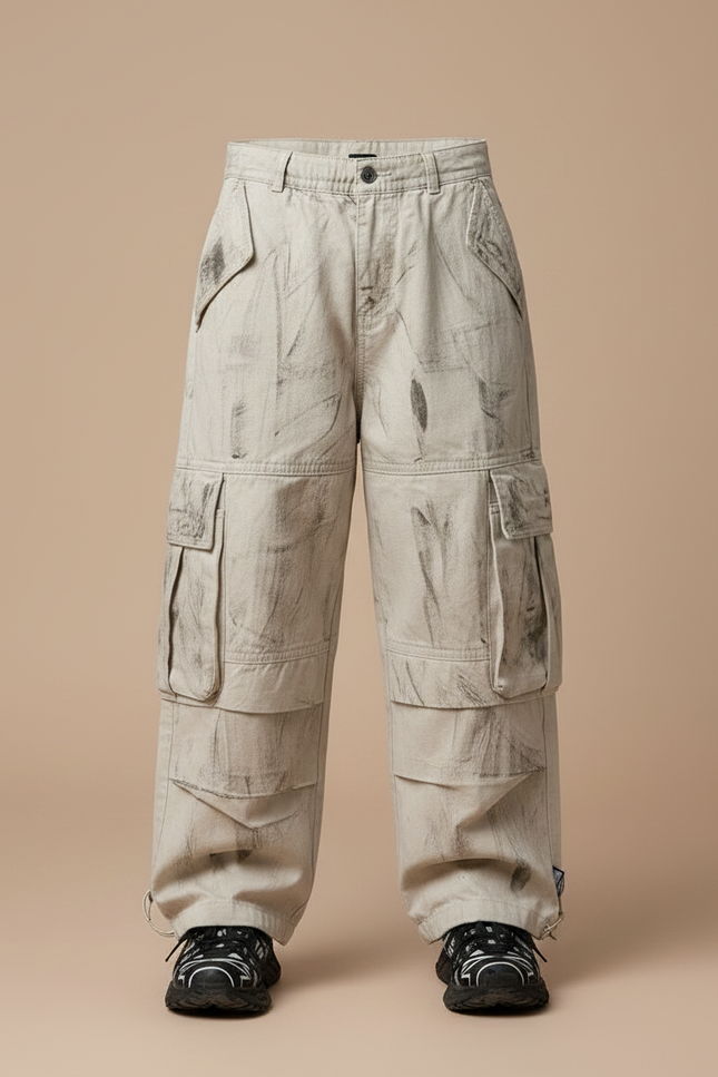 Pantalon Parachute Cargo Ample Beige Enfants Décontracté - Toile - vue 3