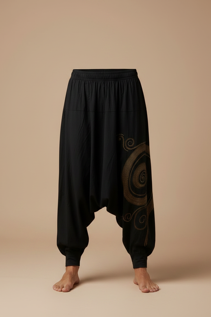 Pantalon Parachute Noir Ample Bohème Brodé Homme - Coton - vue 3