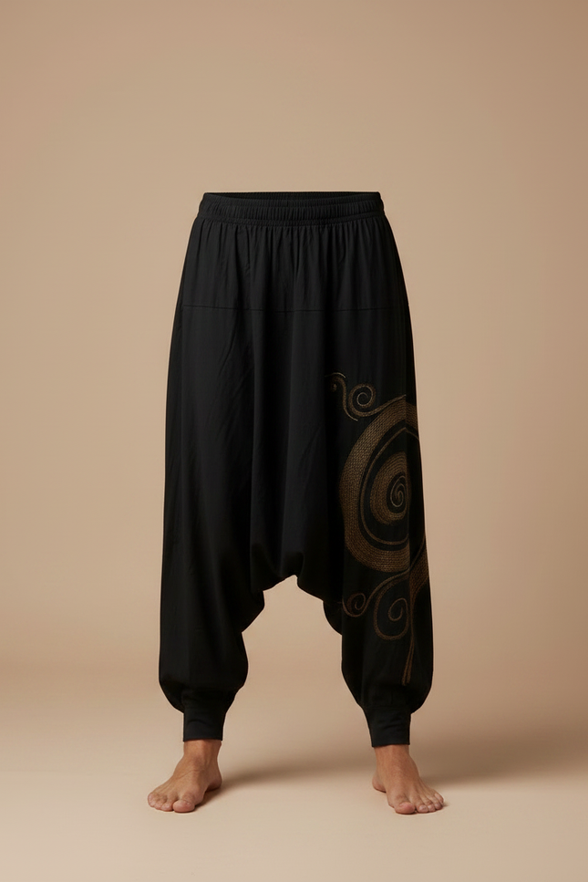 Pantalon Parachute Noir Ample Bohème Brodé Homme - Coton - vue 3