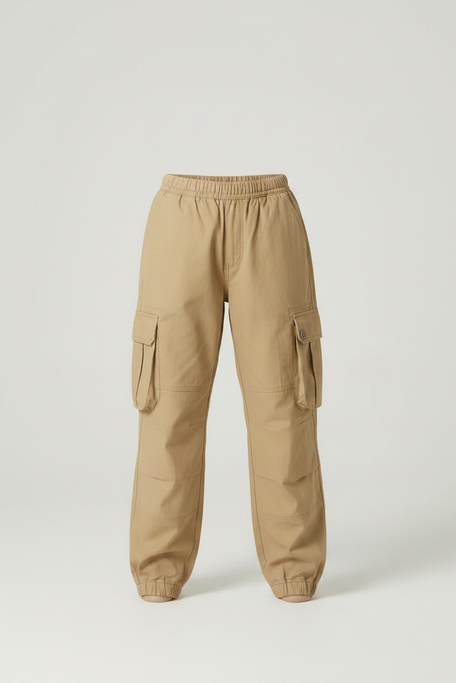 Pantalon Parachute Fille Kaki Cargo - Beige Toile - vue 3