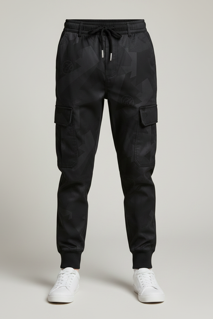 Pantalon Parachute Noir Cargo Imprimé Géométrique Enfant Cordon - Polyester - vue 3