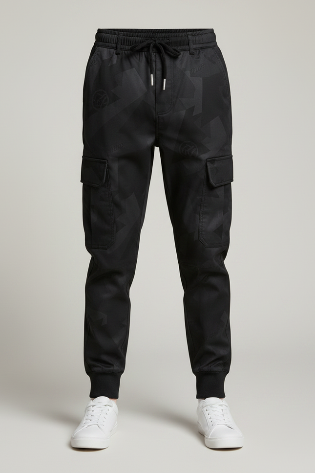 Pantalon Parachute Noir Cargo Imprimé Géométrique Enfant Cordon - Polyester - vue 3