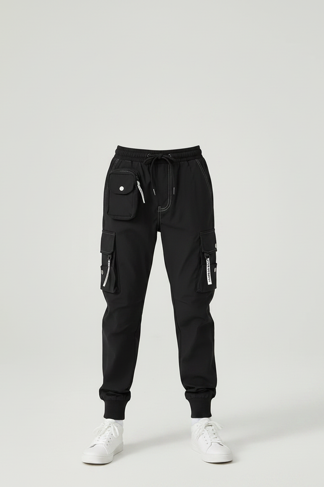 Pantalon Parachute Noir Cargo Ample Blanc Enfant - Polyester - vue 3