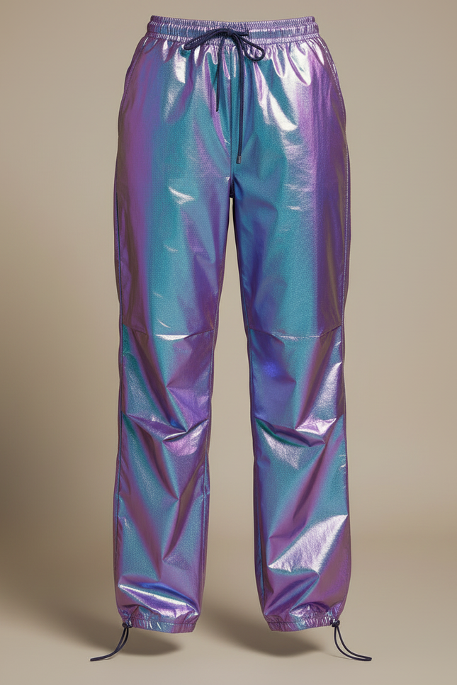 Pantalon Parachute Métallique Ample Holographique Femme Brillant - Multicolore Polyester - vue 3