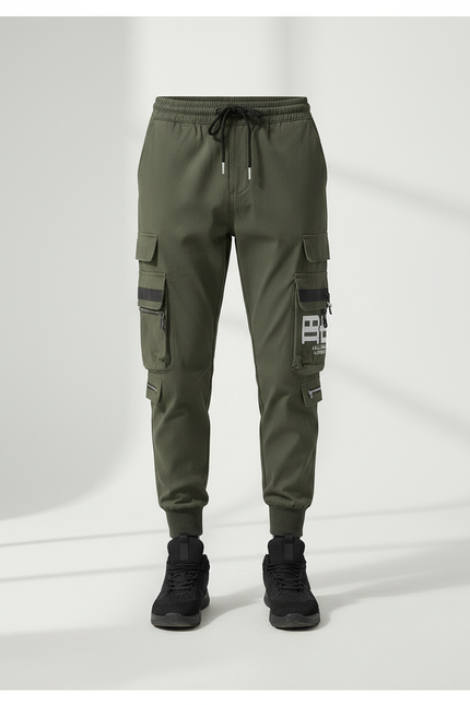 Pantalon Parachute Cargo Imprimé Cordon Jogger Homme - Noir Polyester - vue 3