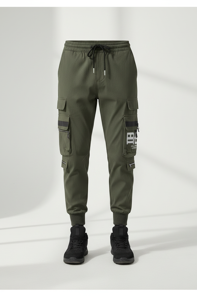 Pantalon Parachute Cargo Imprimé Cordon Jogger Homme - Noir Polyester - vue 3