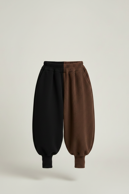 Pantalon Parachute Bicolore Noir Marron Ample Côtelé - Multicolore Cordé - vue 3