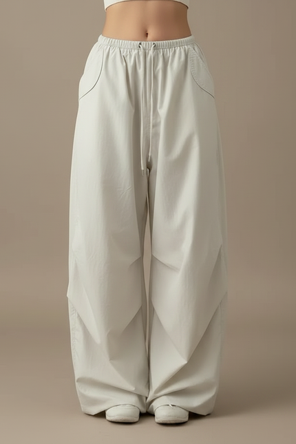 Pantalon Parachute Beige Ample Cargo Fluide Décontracté - Polyester - vue 3
