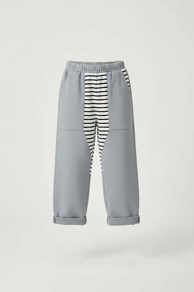 Pantalon Parachute Gris Ample Rayé Enfant Décontracté - Molleton - vue 3